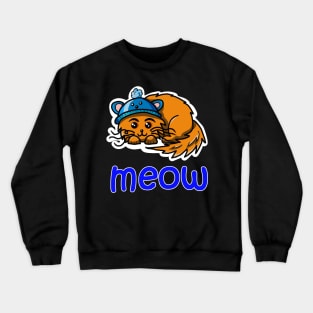 Meow. Happy ginger cat in a cute blue hat Crewneck Sweatshirt